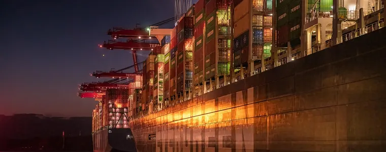 Container terminal at dusk